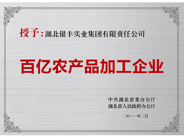 2011年 金沙集团娱乐场网址集团荣获湖北省百亿农产品加工企业称号